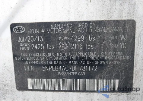 2013 Hyundai Sonata Gls z USA, uszkodzony, nr VIN 5NPEB4AC7DH781172